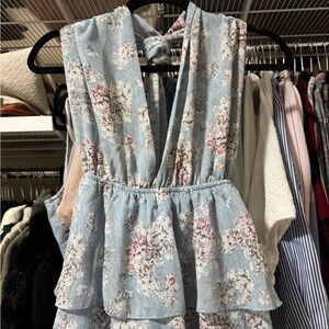 Vici Floral Maxi Dress - Light Blue and White